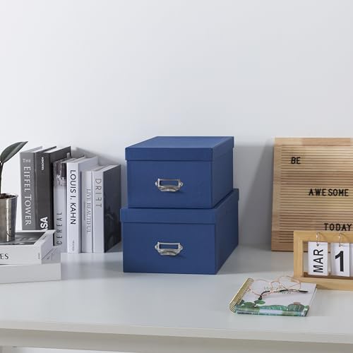 Soul & Lane - Blue Stacking Storage Boxes with Label Holders, Set of 2 - Image 5