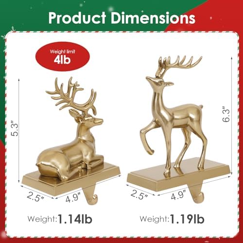 Christmas Stocking Holders for Mantle 2 Reindeer Stocking Hangers - Image 2