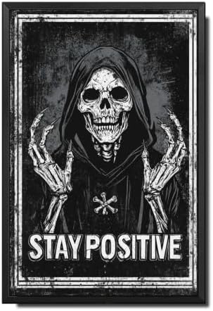 Vintage Metal Tin Sign Halloween Hooded Skeleton Gothic Wall Art for Home Bedroom Office 8×12 Inches with Metal Frame by Unknown
