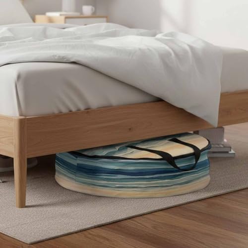 Abstract Ocean Round Storage Bag 30 Inch, Dark Blue Ripple Sunset Minimalist Art Clothes Storage Container with Handles Heavy Duty Organizer for Comforter, Bedding & Holiday Wreaths - Image 6