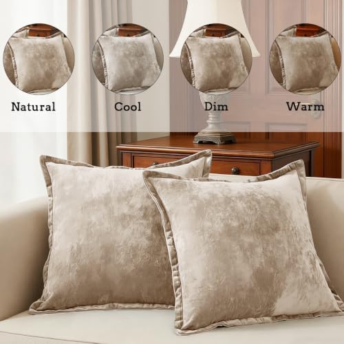 Luxurious Velvet Euro Shams Decorative Throw Pillow Covers 26x26 Set of 2 Solid Square Euro Pillow Shams for Sofa Couch Bedroom, Beige - Image 2