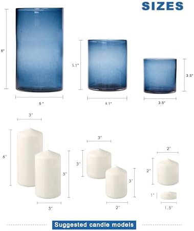 Blue Candle Holder, Glass Cylinder 8" 5" 3.5" Height Set 3 - Image 6