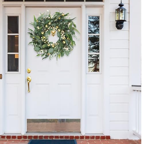 HomeKaren Wreaths for Front Door 22 Inch, All Season Greenery Wreath Olive Eucalyptus Leaves and White Mixed Berry for Indoor Outdoor Farmhouse Home Porch Wall Window Festival Wedding Decor - Image 5