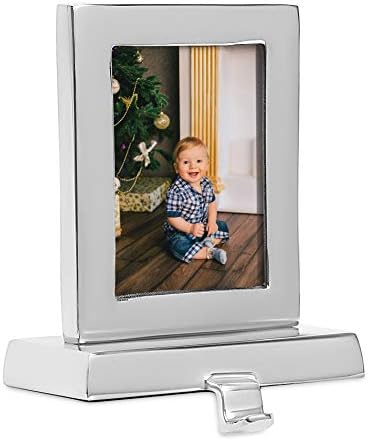 BIRDROCK HOME Photo Frame Stocking Holder - Holiday Greetings Mantle Fireplace Topper - Decorative Christmas Stocking Holder - Stainless Steel Rectangle by BIRDROCKHOME