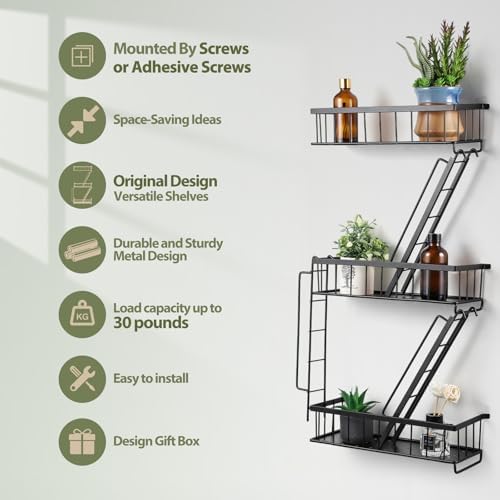SweetSage Fire Escape Wall Shelf - New York Decorative Ladder Shelf, Wall Art Floating Shelf Black Metal Shelves for Bedroom, Home Office Storage and Display (3-Tier) - Image 4