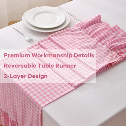 Pink White Plaid Gingham Ruffle Table Runner Cabinet Cover 13"x108" - Image 5