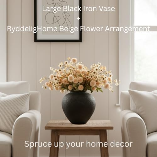 Large Black Round Vase, Pottery Rustic Look for Home Decor - Image 3
