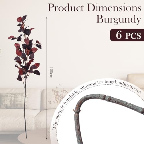 Wavwavw 6 Pcs Burgundy Fall Artificial Leaf Branch, 39" Autumn Stems Decor - Image 2