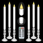 Flameless Taper Candles with Illuminated Glass Candle Holder, Remote Timer 2AA Battery Operated for Thanksgiving/Xmas Decor, Wedding Centerpiece (White, 6 Pack) - Image 4