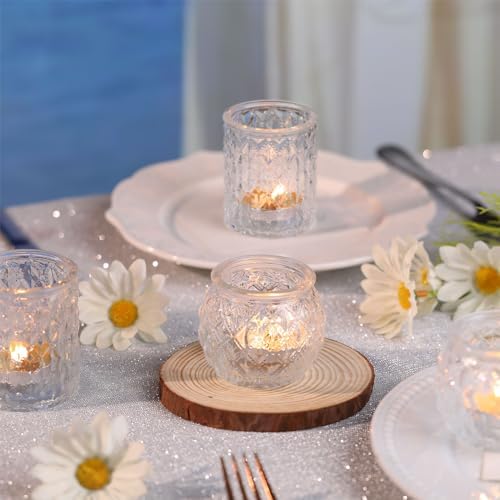 DARJEN Clear Votive Candle Holders Set of 24- Round Glass Candle Holders Bulk for Tea Light Candle, Embossed Candle Votives for Wedding Centerpiece, Various Parties & Home Decor (Pack of 4) - Image 2