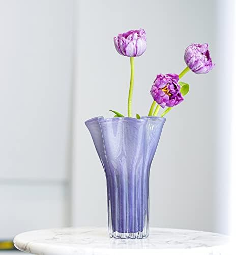 8'' Blown Glass Flower Vase, Decorative Modern Vase Centerpieces (Purple) - Image 4