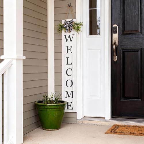 47.2" Two Sided Welcome Sign for Front Porch with Wreath Bow, Large Wooden Home Sweet Home Outdoor Decor, Long Vertical Leaner Standing Outside Front Door Yard Rustic Farmhouse Decorations - Image 6