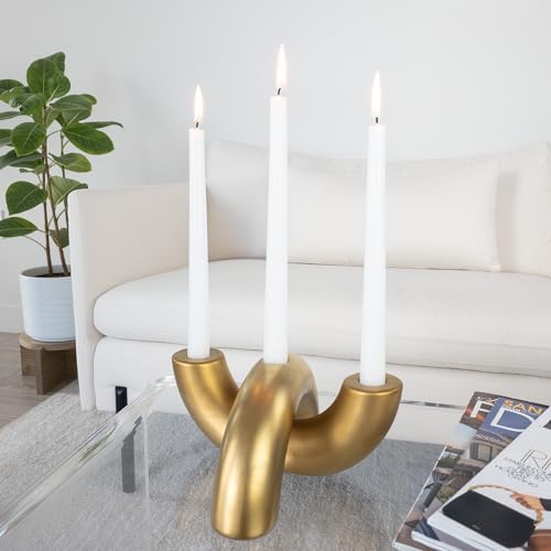 Taper Candle Holder Set - Candle Stick Holders for Dining Room Table, Entryway Table, or Fireplace Mantel - Modern Candelabra Home Decor (Gold) - Image 2
