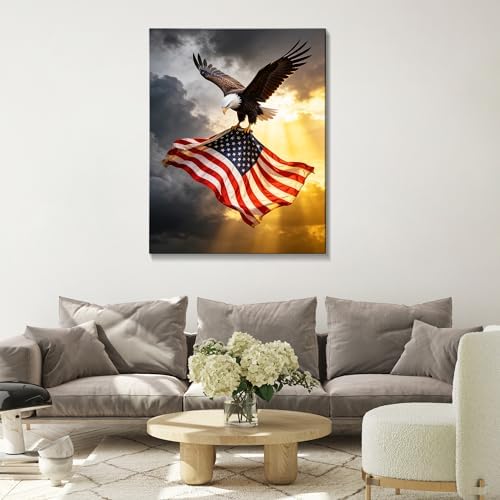 HomeifHue July 4th Patriotic Canvas Wall Art 4th of July USA Decorations American Flag Painting Picture Eagle Pictures for Wall Decor Independence Day Home Decor（F4 24x36in） - Image 2