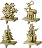 XIUSHE Stocking Holder Set of 4-Christmas Tree Stocking Hanger for Mantel-Metal Weighted Christmas Stocking Holder for Fireplace Mantle-Tropical Farmhouse Stocking Holder (Bronze-4) by XIUSHE