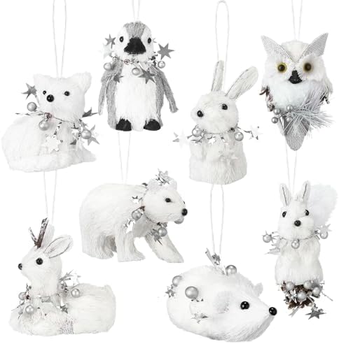 Vercraft 8 Pack White Sisal Woodland Animals Christmas Ornaments Winter by Vercraft