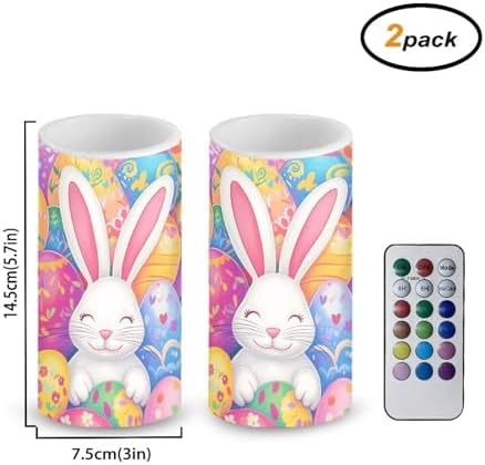 Easter Decorations Indoor Candles Rabbit Eggs Flameless Candles with Remote and Timer 2 Pack Battery Operated Easter Themed LED Candles for Festival Gift Home Room Decor - Image 3