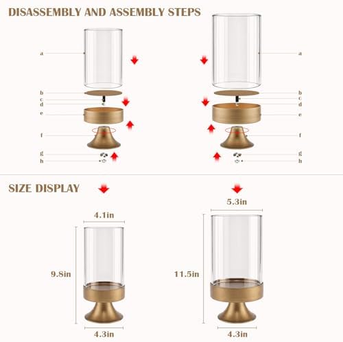Gold Hurricane Candle Holder with Glass Cylinder Metal Pedestal Candlestick - Image 3
