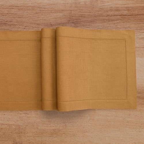Solino Home 100% Pure Linen Table Runner Brown Sugar Hemstitch, 14 x 48 in - Image 4