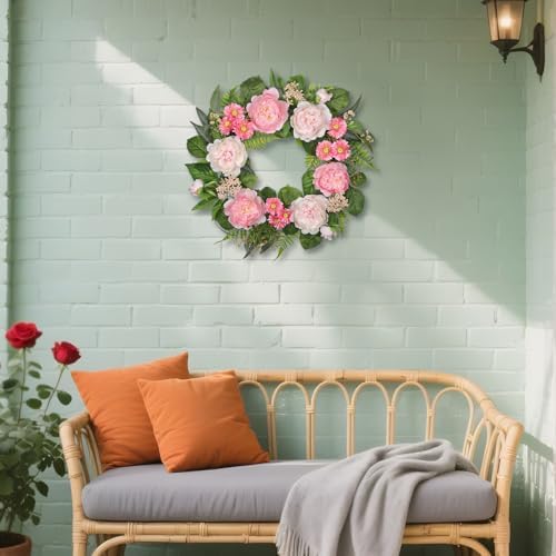 Spring Summer Wreath for Front Door with Large Peonies, Daisies for All Seasons Indoor Outdoor Use, 24" Silk Floral Wreath Spring Summer Decorations for Home, Porch, Wall, Farmhouse, Wedding Decor - Image 5