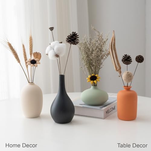 Set of 4 Small Matte Ceramic Vases - Modern & Bohemian Decor for Home, Office, Shelve, Living Room Table, Mantel, Bedroom, Entryway, Rustic Farmhouse Decorative Vases & More（Hademade - Image 6