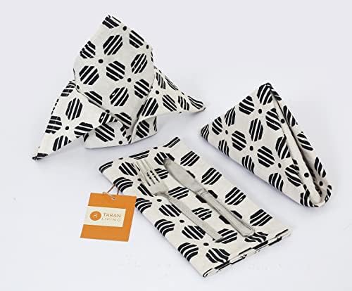 Taran Geometric Beige Print Cotton Dinner Napkins Set of 12 | 18x18 Inches | 100% Natural, Reusable Linens for Dinner, Events, Weddings - Image 5