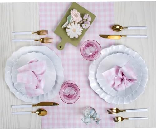 Solino Home 100% Pure Linen Table Runner Pink, Gingham Check 14 x 144 in - Image 3