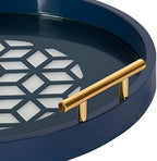 Kate and Laurel Caspen Round Cut Out Pattern Decorative Tray with Gold Metal Handles, 15.5", Navy and Gold - Image 3