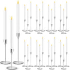 FillTouch 30 Pcs Silver Candlestick Holder with Flameless Taper Candle Bulk by FillTouch