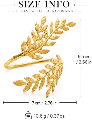 Gold Napkin Rings Set of 24, Leaf Metal Napkin Holders - Image 3