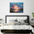 July 4th Patriotic Canvas Wall Art 4th of July USA Decorations Sunset Lake and American Flag with Fireworks Print Independence Day Home Decor 20x24in - Image 3