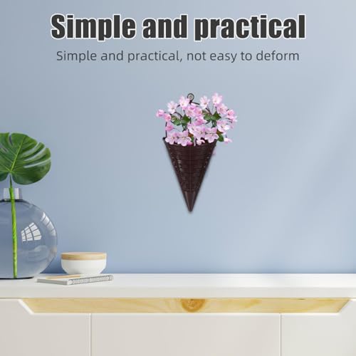 INOOMP Rattan Decorative Hanging Wall Basket Set Lightweight Cone Shaped Woven Planters for Balcony Garden and Home Storage Rustic Style Hanging Storage Basket for Flowers and Green Plants - Image 4