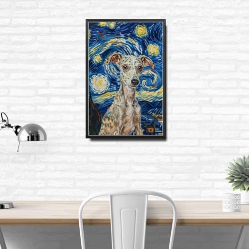 Metal Sign Vintage Tin Sign Italian Greyhound Starry Night Sprinter Sleek Greyhound in Night for Home Courtyard and Seasonal Celebrations Waterproof Aluminum 12×16 Inches with Metal Frame - Image 3