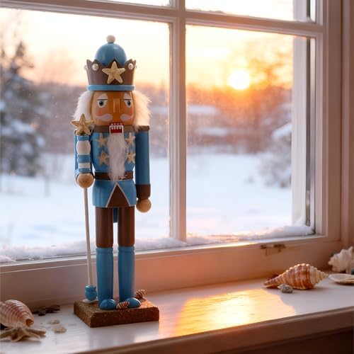Blosssound 15" Christmas Ocean Nutcracker Decor Wooden Blue Ocean Starfish - Image 6