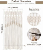 BECHAEO Boho Macrame Curtain with Arch Tassels, 1PC 39" x 79" White B - Image 6