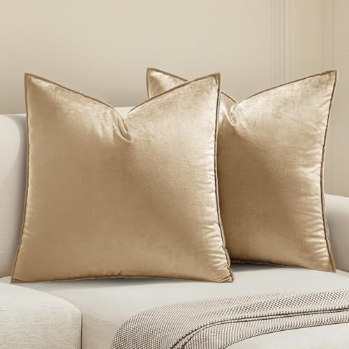 MIULEE Decorative Beige Velvet Euro Sham Throw Pillow Covers 24x24 Inch by MIULEE