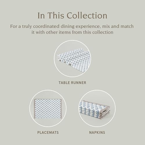 Over&Back 18x108 Hand-Blocked Printed Cotton Table Runner - Washable Table Runners for a Custom Home Decor Tablescape - Perfect for Coffee Table, Dinner Table, Living Room, and More - Blue Bloom - Image 4