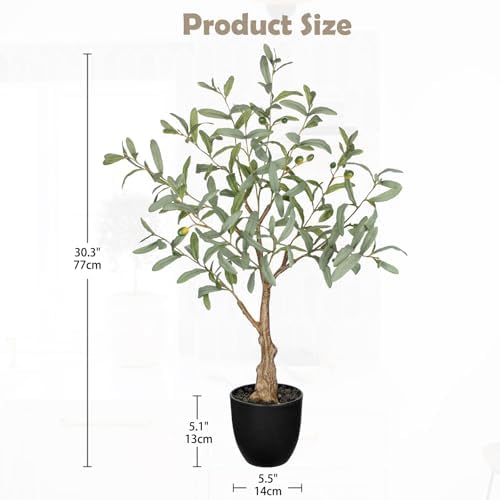 Briful 30.3 Inch Artificial Olive Tree in Black Plastic Pot - Image 2