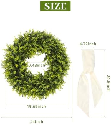 24in Boxwood Wreath for Front Door,Green Wreaths,Greenery Summer Wreath for All Season,Farmhouse, Outdoor, Porch, Garden, Wedding Decor - Image 5