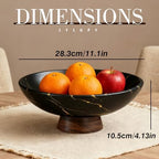 Black Marble Texture Decorative Bowl with Wood Base – 11" Modern Pedestal Fruit Bowl for Dining Table, Kitchen or Entryway Décor - Image 2