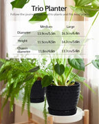 Plant Pots, Flower Pots, Planters for Indoor Plants(6.5+5.5inch), Flower Pots for Indoor Plant with Drainage Hole and Saucer, Ceramic Pots for Plants with Hole Mesh Pad, Black - Image 3
