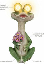 iStatue Solar Frog Garden Statue with Blinking Light-Up Eyes, Resin Outdoor Garden Decor Frog Holding Flowers, Waterproof Animal Figurine for Patio Lawn Yard Porch Balcony (Green) - Image 6