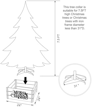 Glitzhome 24" L Wooden Crate Tree Collar, Red Merry Christmas Christmas Tree Base Cover Farmhouse Christmas Tree Collar Decorative Christmas Tree Skirt Collar - Image 4