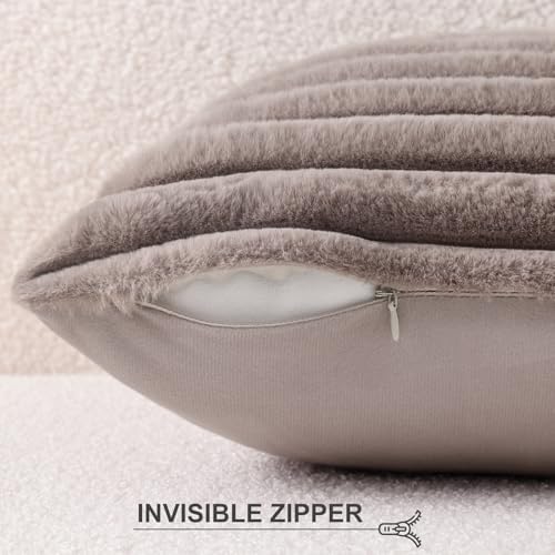 Pallene Faux Fur Throw Pillow Covers 24x24 Set of 2, Light Coffee - Image 3