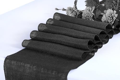 MDS® Pack of 25 Natural Burlap Table Runner, 12 x 72 Inch, Jute Rustic Farmhouse Boho Table Decor for Wedding Reception, Dining Table, Bridal Shower, Baby Shower & Party Decorations - Black - Image 2