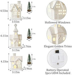 White Christmas Village Houses, Glazed Ceramic Houses with Xmas Trees Set - Image 2