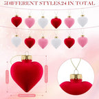 Moucuny 24 Pcs 3.15 Inch Valentines Day Ornaments for Tree Large Hanging Heart Ornaments Heart Shaped Tree Baubles Velvet Ball for Party Wedding Anniversary Mothers Valentine Decor, Pink, Red, White - Image 2
