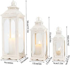 TRIROCKS Set of 3 Vintage Candle Lanterns 10/14/19.5'' High Decorative Outdoor Lantern Metal Candle Holder with Tempered Glass for Home Living Room Garden Yard Parties Events Indoors Outdoors (White) - Image 5