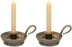 4" Set of 2 Cast Iron Taper Candle Holder and Handle in Rustic Gold, Taper Candle Holder, Farmhouse Vintage Style, for Mantels, Tabletop, Centerpieces, Entryways, Shelves by Unknown