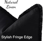 decorUhome Linen Fringe Black Throw Pillow Covers 24x24 Set of 2 - Image 2